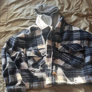 Cropped Plaid Hooded Jacket